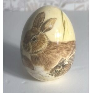 Vintage‎ 1981 Hand Painted Ceramic Egg By Emma Murphy Rabbit Bunny Art 3.25"